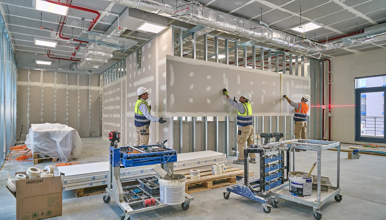 Commercial interior drywall work in a Clearwater, FL business space